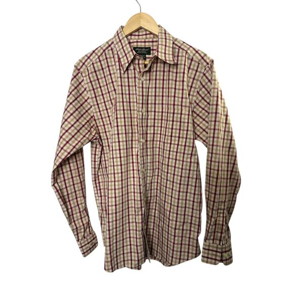 Eddie Bauer Red & Tan Relaxed Fit Wrinkle Resistant Button-Up Shirt Medium - Picture 1 of 6